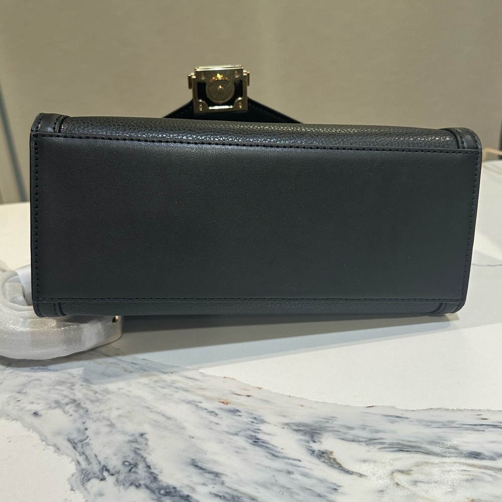 MICHAEL MICHAEL KORS Whitney Flap Satchel Signature Logo Black Leather NWT - Picture 7 of 9